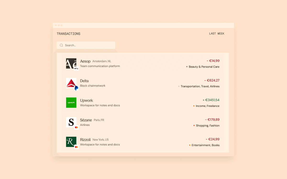 Example fintech app using transaction enrichment